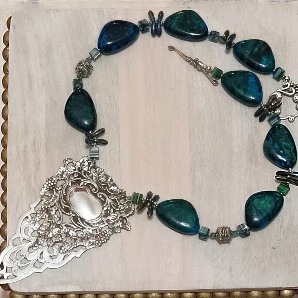 Hancrafted Statement Necklace,Green Chrysocolla, … - image 3